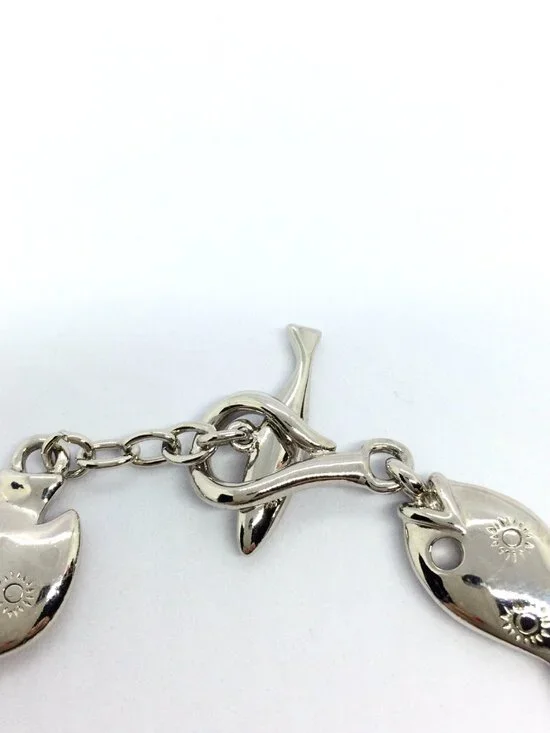 VINTAGE TRIFAFI FISH Bracelet Silver Tone Link Nautical Toggle Statement - Picture 13 of 15